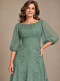 A-Line Mother of the Bride Dress with Sheer Puff Sleeves