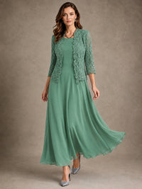 2-Piece Chiffon Mother of the Bride Dress with Lace Jacket