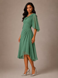 Cowl Neck Ruched Chiffon Mother of the Bride Dresses with Flutter Sleeves