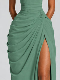 Ruched Halter Neck High-Slit Prom & Evening Dress