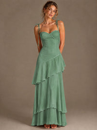 Spaghetti Strap Tiered Ruffles Chiffon Prom Dress