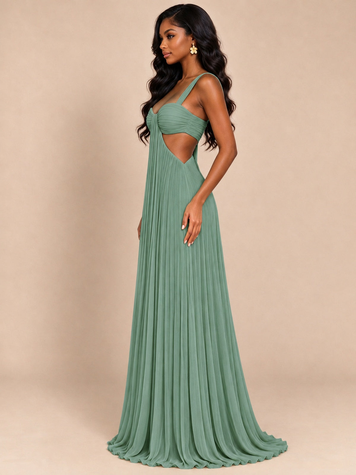 Butter Yellow Pleated Cutout Maxi Dress