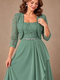 Blush Pink A-Line Mother of the Bride Dress with Lace Jacket and Ruffles