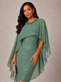 Floral Sheath Mother of the Bride Dress with Cape Overlay