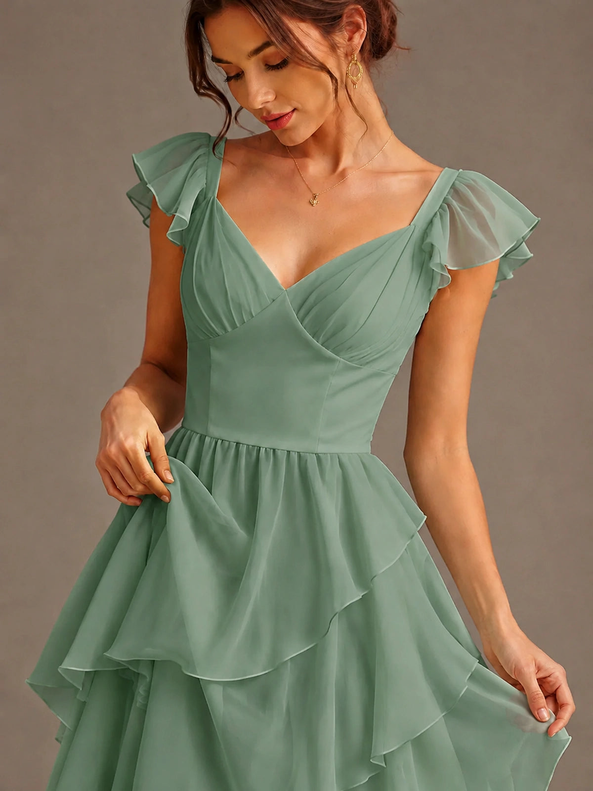 Ruffle Tiered V Neck Maxi Dress