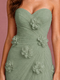 Blush Pink Strapless Sweetheart 3D Floral Tulle Mermaid Prom Dress