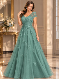 Lace Appliques A-line Mother of The Bride Dresses with Short Sleeves