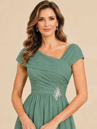 Cap Sleeve Mother of The Bride Dresses Long Chiffon Formal Gowns