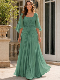 Elegant V-Neck Sequined Chiffon Mother of the Bride Dress with Flutter Sleeves
