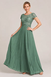 Embroidered Lace Pleated Mother of the Bride Dress