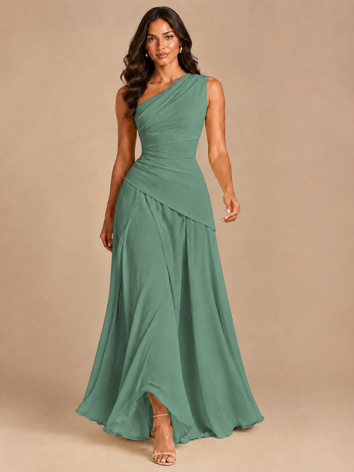 One Shoulder Prom Dress A-line Ruched Women Wedding Formal Gowns