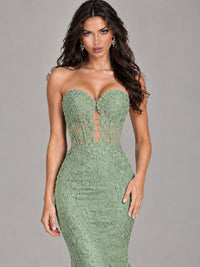 Strapless Corset Mermaid Prom Dress Lace Appliqué Formal Gown