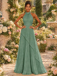 Wrap Pleated Prom Dress Halter A-line Chiffon Formal Wedding Dress
