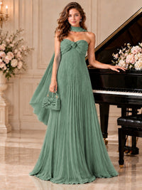 Sweetheart Neckline Pleated Prom Dress Strapless A-line Formal Dress with Flowy Scarf