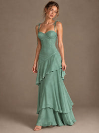 Spaghetti Strap Tiered Ruffles Chiffon Prom Dress