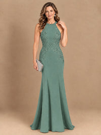Halter Neckline Lace Appliques Mother of The Bride Dresses