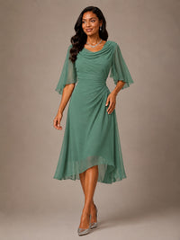 Cowl Neck Ruched Chiffon Mother of the Bride Dresses with Flutter Sleeves