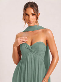 Strapless Ruched Chiffon Long Prom Dress with Scarf
