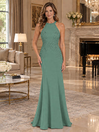 Halter Neckline Lace Appliques Mother of The Bride Dresses