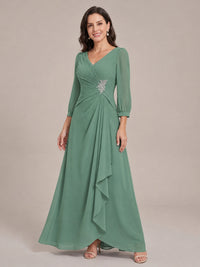 V-Neck Pleated Chiffon Mother of the Bride Dress with Flutter Sleeves
