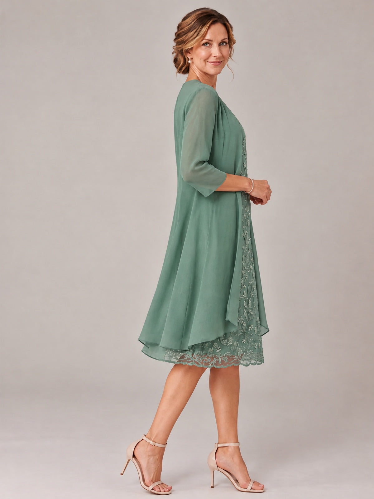 Tea Length Sequin Lace Mother of The Bride Dress with Chiffon Jacket