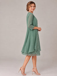 Tea Length Sequin Lace Mother of The Bride Dress with Chiffon Jacket