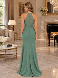 Halter Neckline Lace Appliques Mother of The Bride Dresses