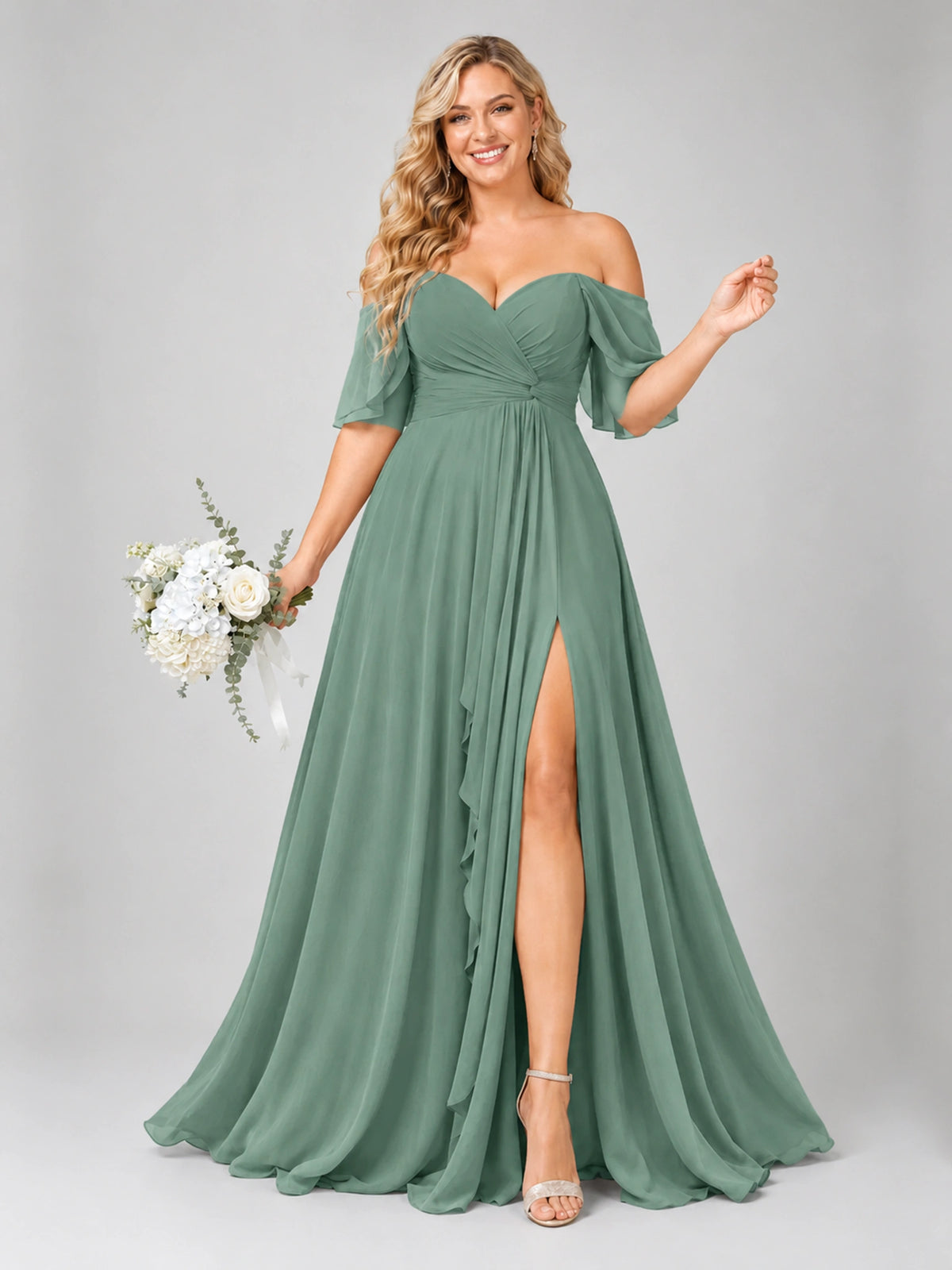 Off Shoulder Chiffon Bridesmaid Dress with Slit