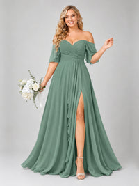 Off Shoulder Chiffon Bridesmaid Dress with Slit