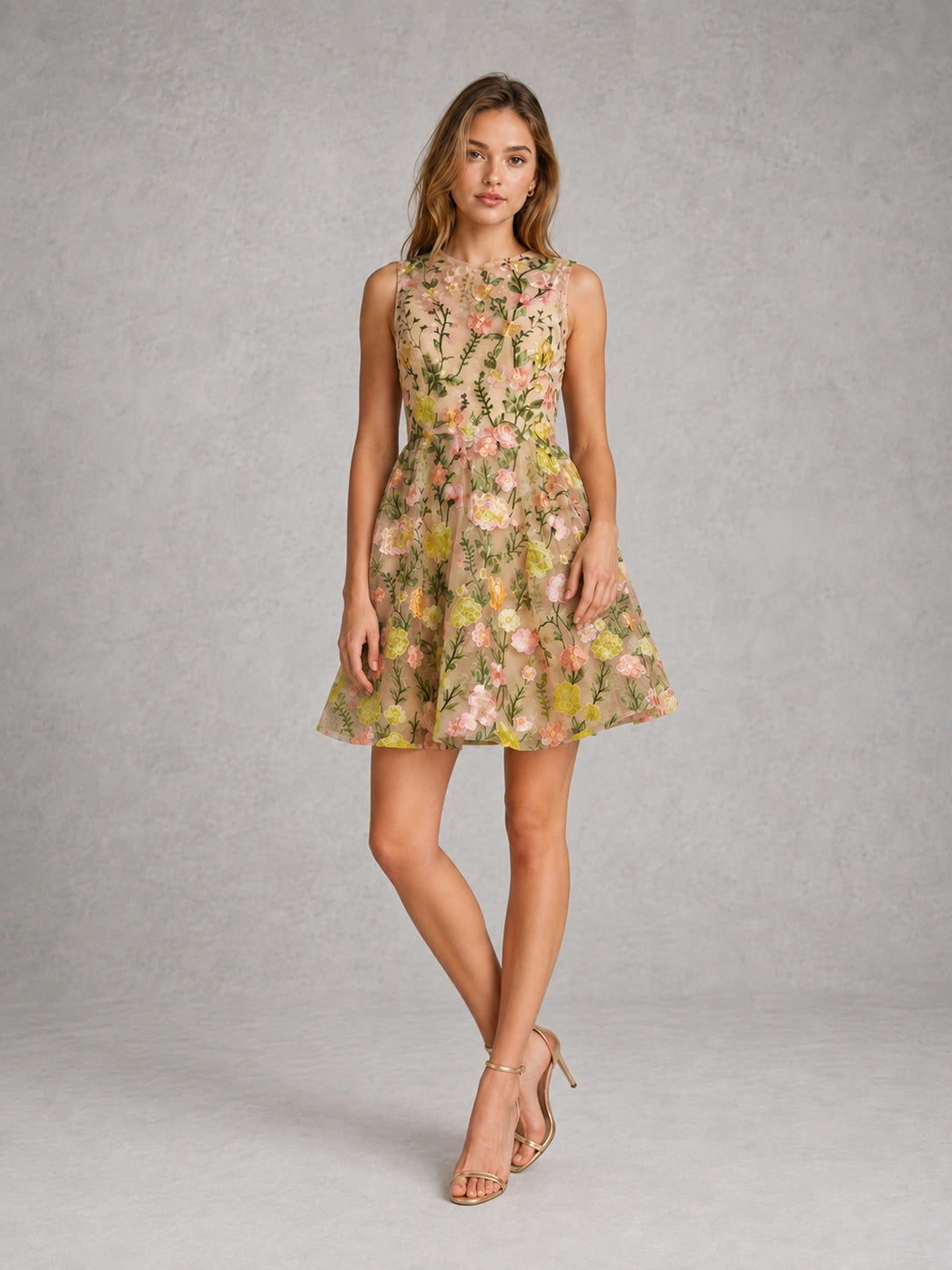 Floral Embroidered Tulle Mini Dress