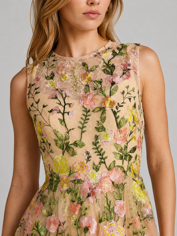 Floral Embroidered Tulle Mini Dress