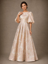 Jovellee jacquard mother of the bride dress with fitted waist and A-line skirt