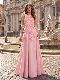 3D Floral Applique Sleeveless Formal Maxi Dress
