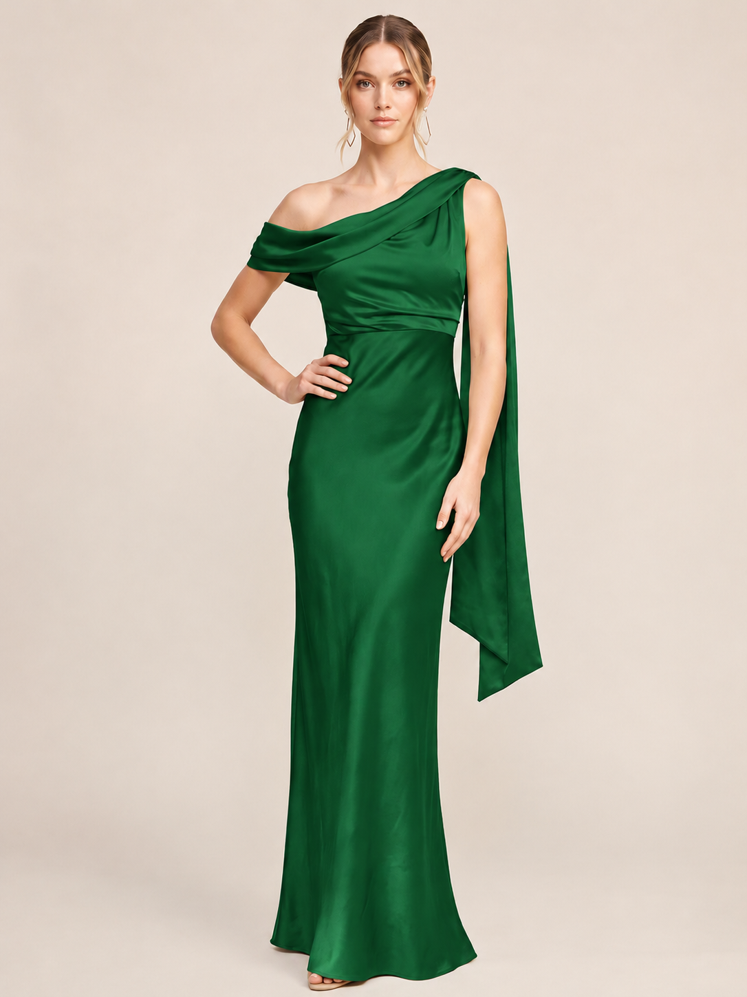 One Shouler Satin Mermaid Maxi Dress