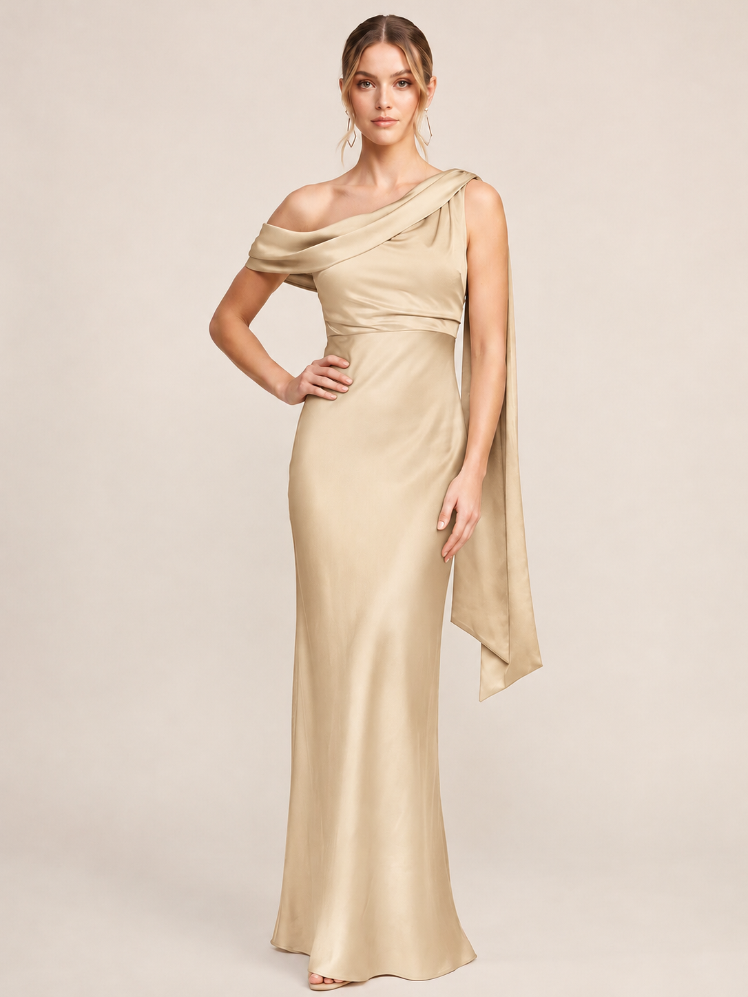 One Shouler Satin Mermaid Maxi Dress