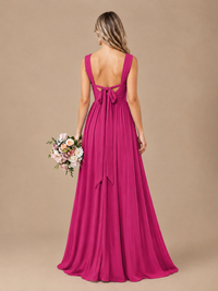 Pleated Chiffon V Neck Wedding Bridesmaid Dresses Floor Length with Slit