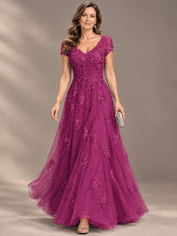 Lace Appliques A-line Mother of The Bride Dresses with Short Sleeves