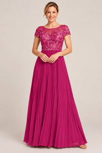 Embroidered Lace Pleated Mother of the Bride Dress