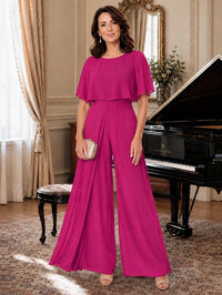 Chiffon Mother of the Bride Jumpsuit with Layered Cape Sleeves