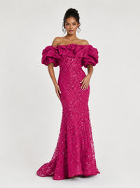 Sequin Off-Shoulder Ruffle Mermaid Prom Dress