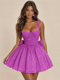 Sweetheart Glitter Tulle Puffy Mini Dress with Bow