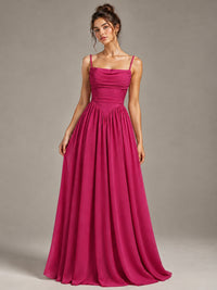 Spaghetti Strap Ruched Chiffon Maxi Dress with Backless