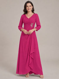 Fuchsia-Long Sleeve Chiffon Beaded Mother of The Bride Dresses for Women