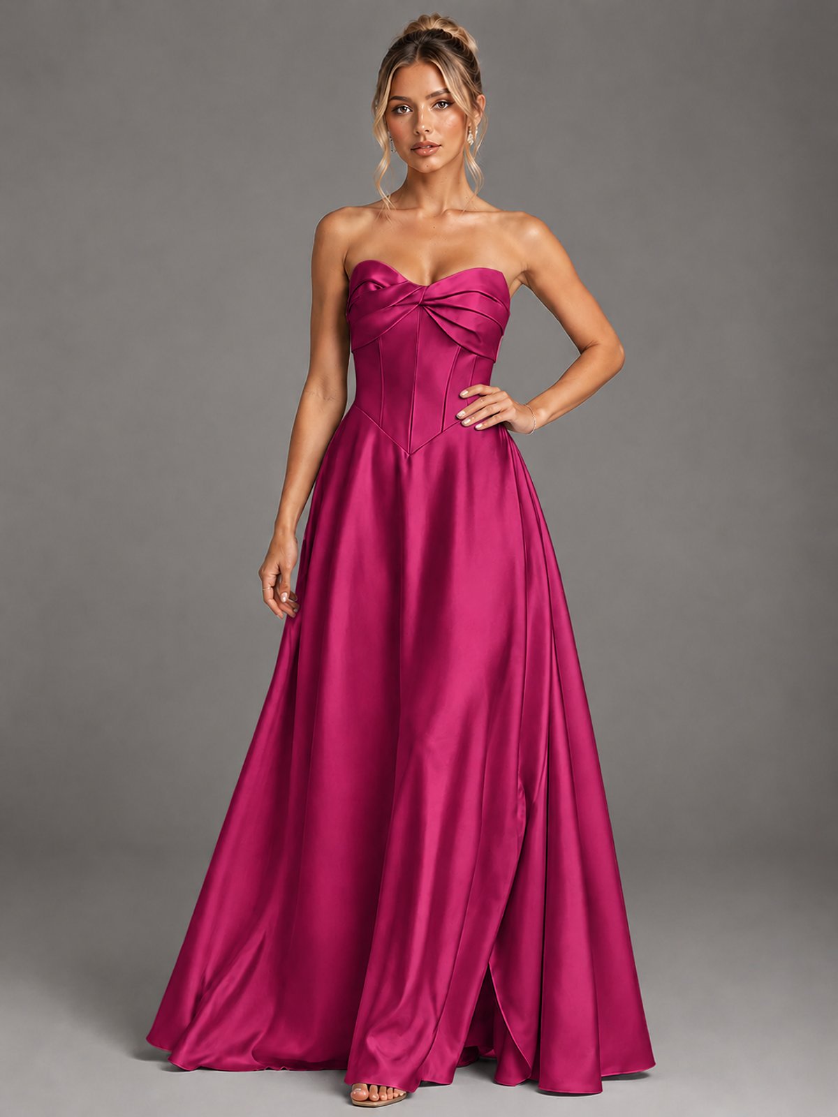 Sweetheart Neck Strapless Satin A-Line Prom Dress