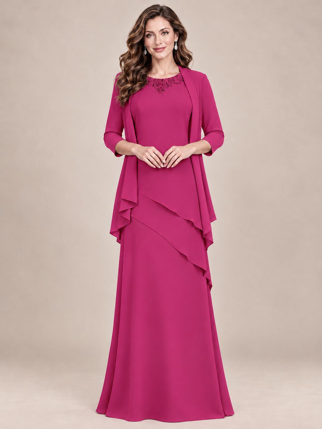 Dusty Blue Two-Piece Chiffon Mother of the Bride Dress with Jacket