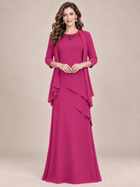 Dusty Blue Two-Piece Chiffon Mother of the Bride Dress with Jacket