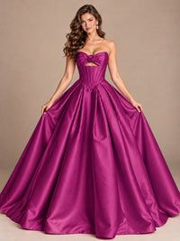 Pink Strapless Corset Satin Prom Derss & Ball Gown with 3D Floral