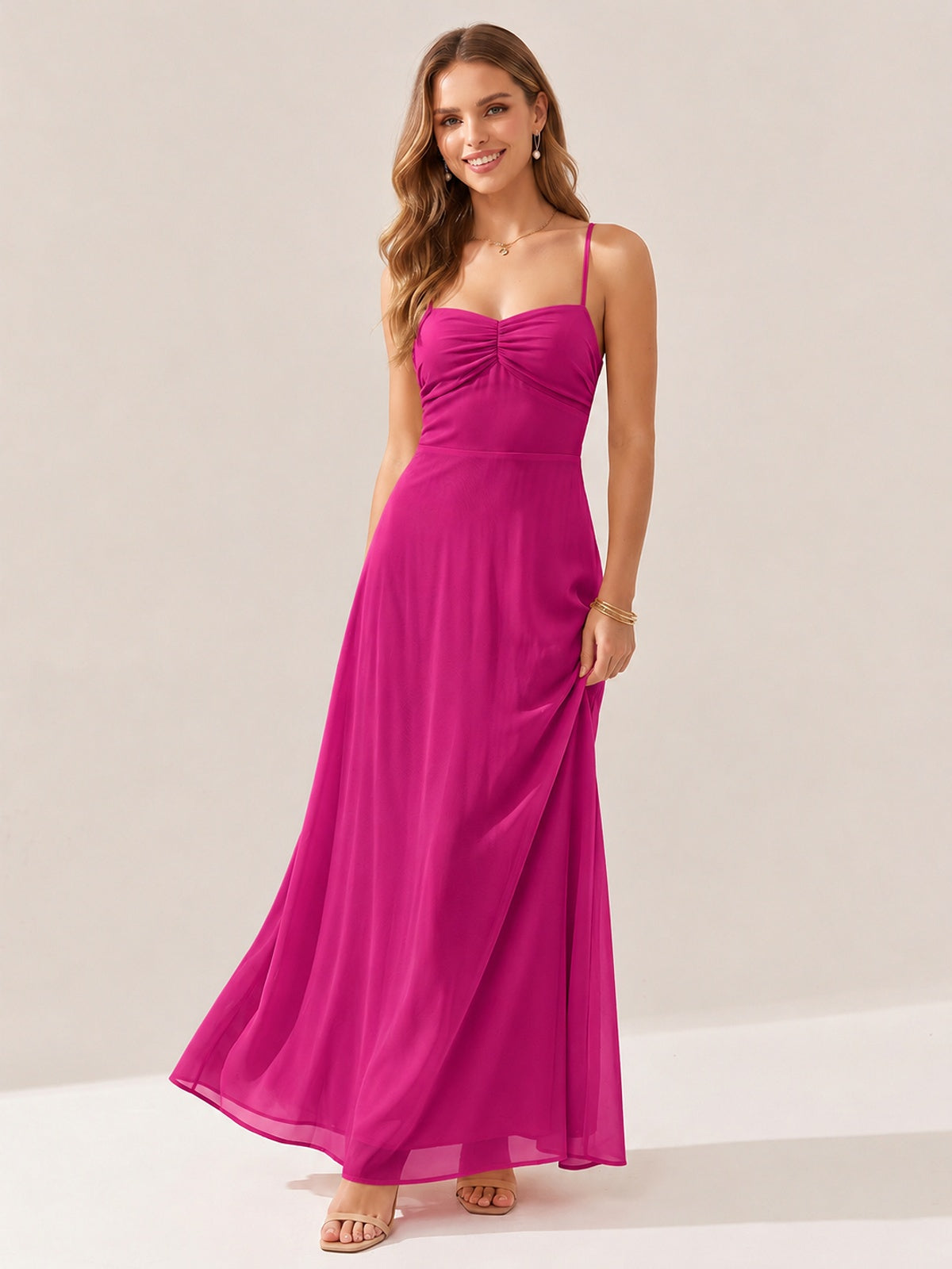 JOVELLEE Yellow Sweetheart Ruched Bust Chiffon Maxi Dress