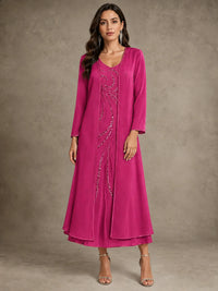 Sequin Chiffon Mother of the Bride Dress with Jacket