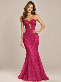 Strapless Corset Mermaid Prom Dress with Floral Lace Appliqué